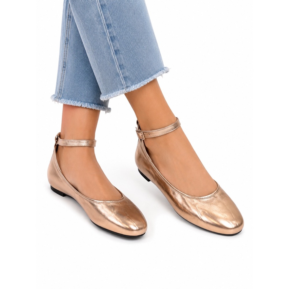 Solemates Rose Gold Metallic Ankle Strap Ballet Mary Jane Flats Women's Size 10